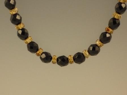 Jet Faceted Round Necklace with Tortoise Lustre Rondelles