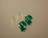 Murano style teal glass foil square and stardust bead earrings