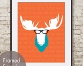 The Moose is Loose (Moose Antlers with Glasses) 11x14 Print (Featured in Crimson Orange and Oceanic Blue) Buy 3 Get One Free