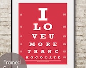 I Love you More Than Chocolate (Eye Chart) 8x10 Print (Featured in Burberry Red) Buy 3 Get One Free