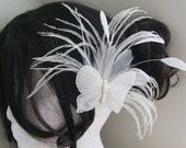 Wedding Hair Accessories, Bridal Fascinator Head Piece, Feather Hair PIece, wedding feather hair clip, white, butterfly - BRIDAL BUTTERFLY