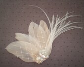 Wedding, Feather, Hair, Accessory, Fascinator, Bridal, PIece, Small, Ivory, Feathered, clip -IVORY WHISPER