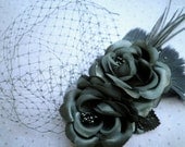 feather, Fascinator, Head Piece, Feather Hair PIece, Wedding, Hair Accessories, Black, birdcage veil, Hair Facinator - PRETTY BLACK