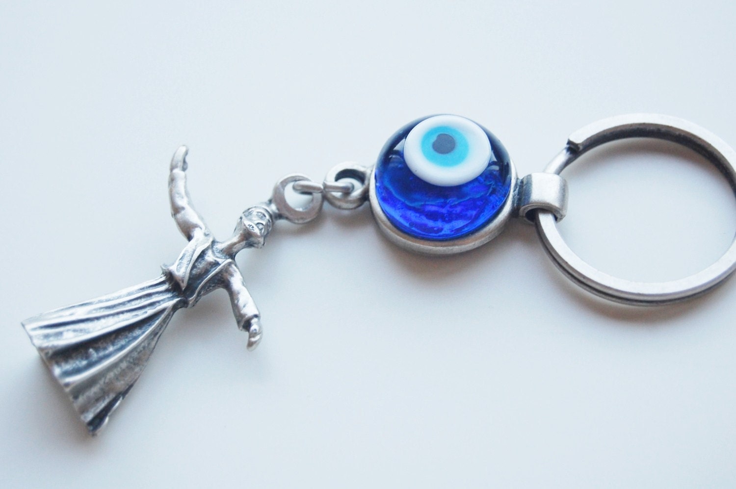 Whirling Dervish Handmade Evil Eye Silver Plated Key Chain