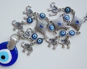 Seven Elephant Wall Hanging Amulet Handmade Turkish Silver Plated Evil Eye Bead