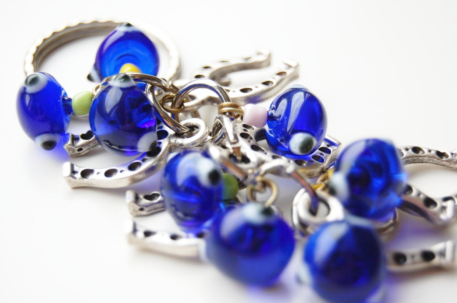 Horse Shoe Bunch Blue Evil Eye Handmade Silver Plated Key Chain