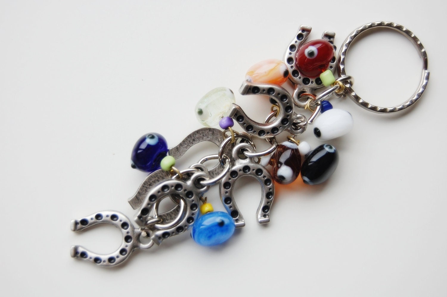 Horse Shoe Bunch Colorful Evil Eye Handmade Silver Plated Key Chain
