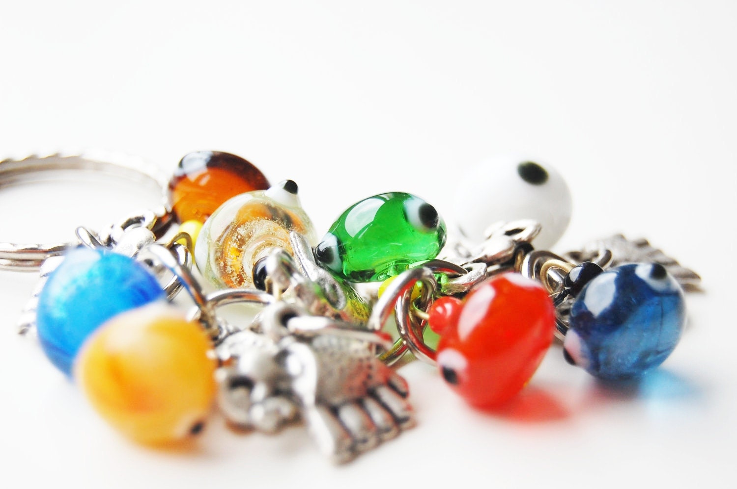 Elephant Bunch Colorful Evil Eye Handmade Silver Plated Key Chain