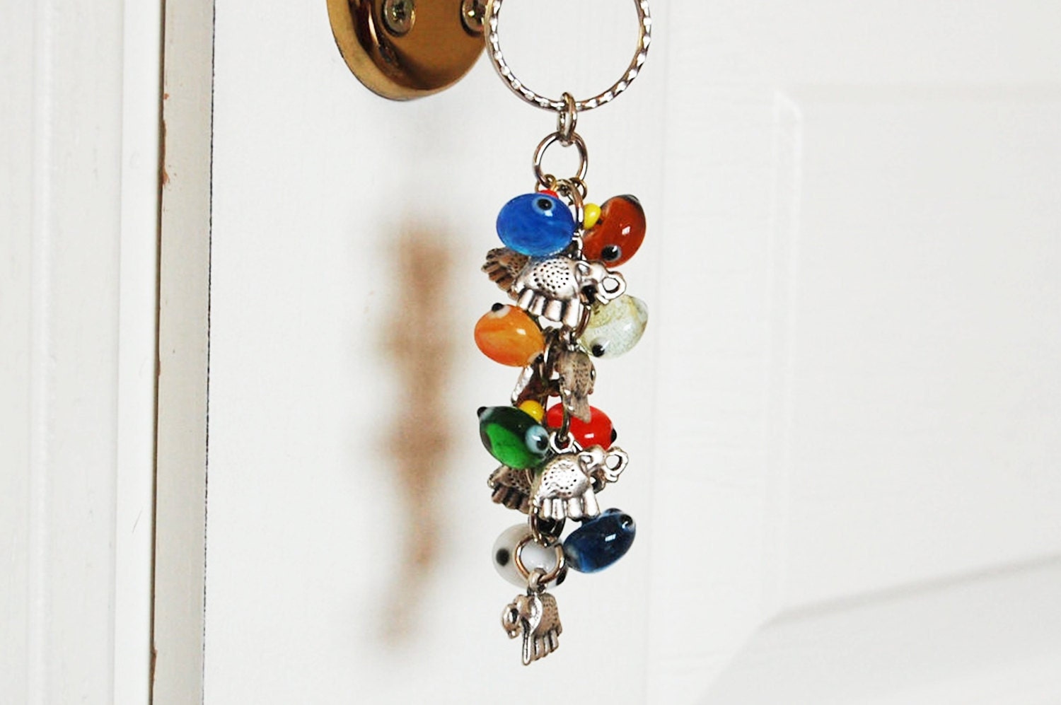Elephant Bunch Colorful Evil Eye Handmade Silver Plated Key Chain
