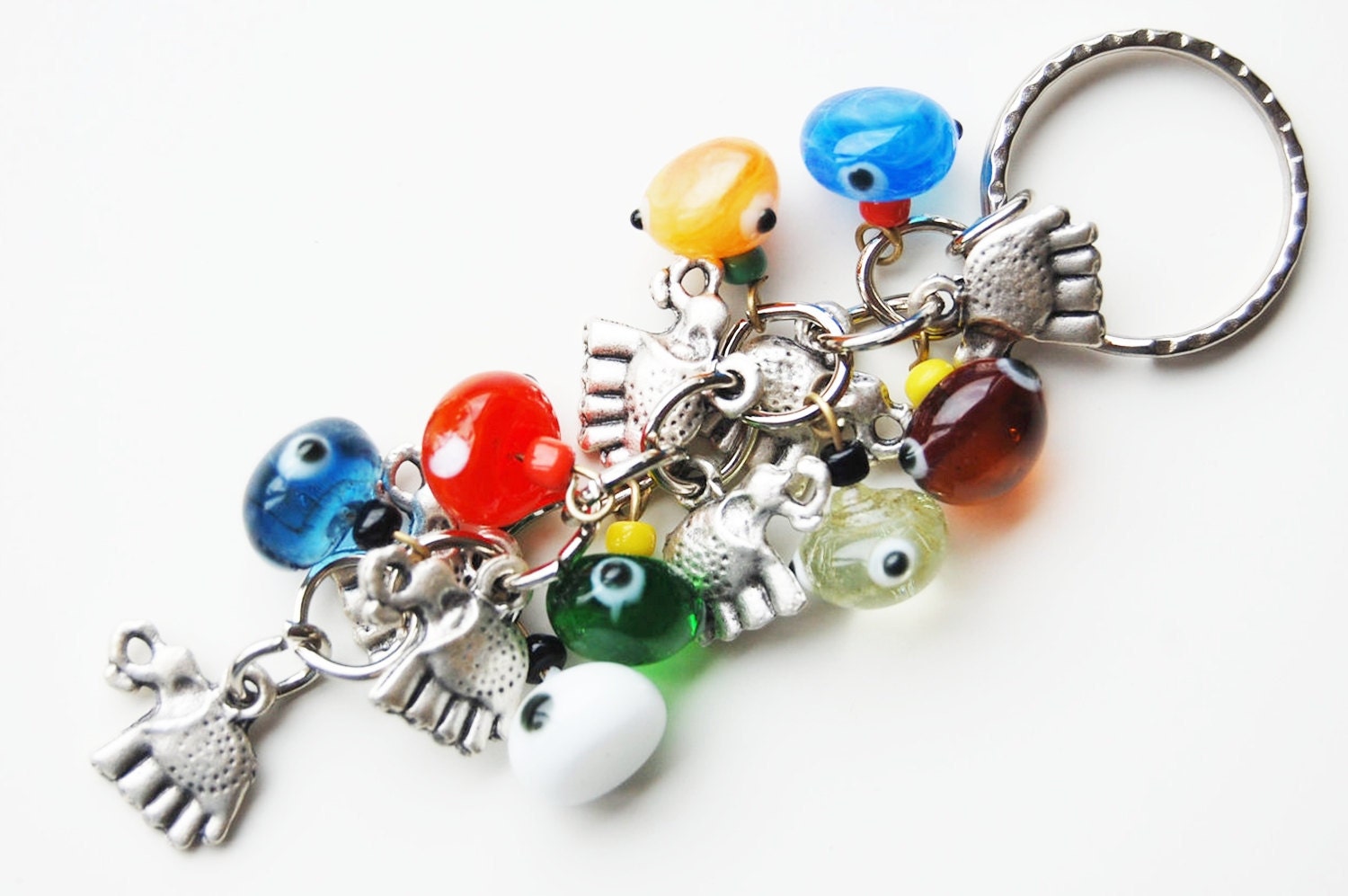 Elephant Bunch Colorful Evil Eye Handmade Silver Plated Key Chain