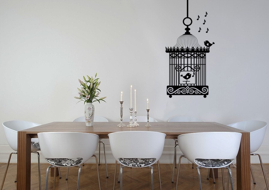 Birdcage w Two Birds Vinyl Wall Decal