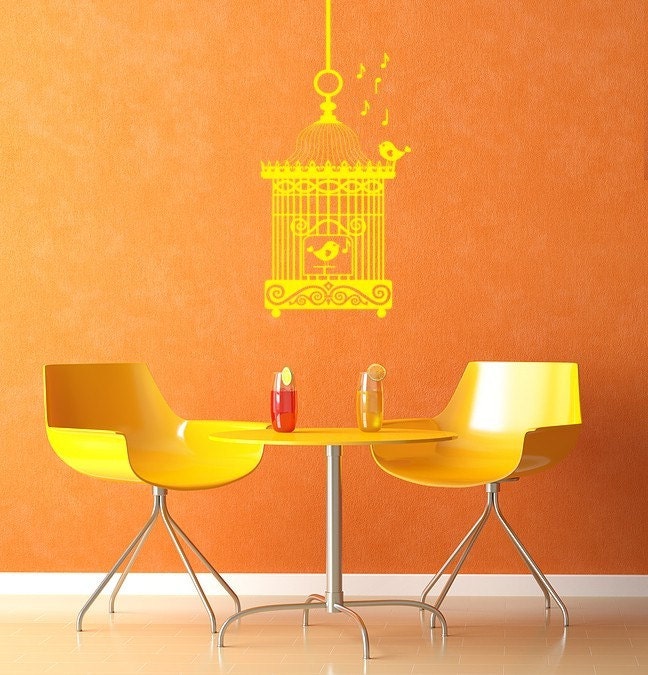 Birdcage w Two Birds Vinyl Wall Decal