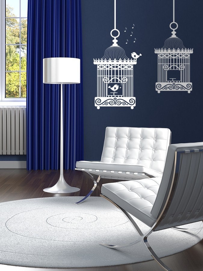 Birdcage w Two Birds Vinyl Wall Decal
