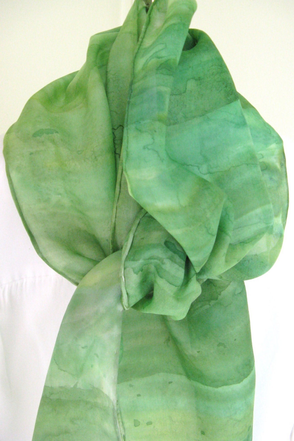 Green striped silk scarf design - SilkDesignByJane