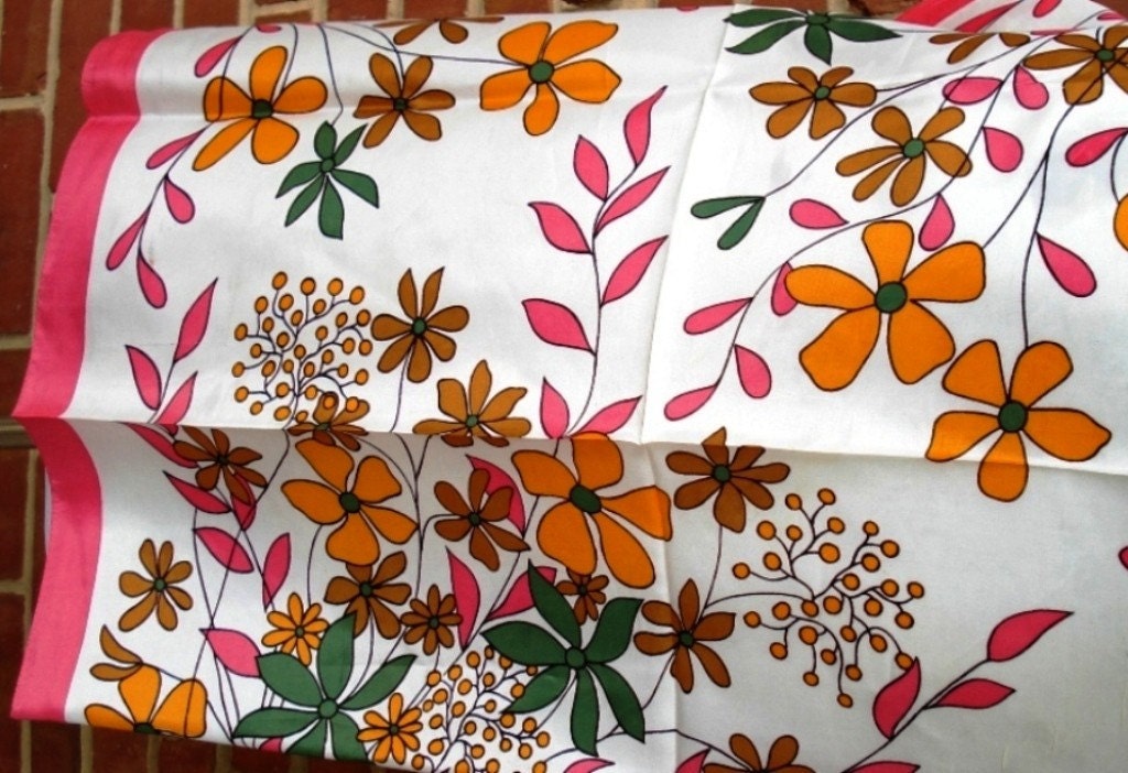 Vintage ITALY Pink Flowered Scarf - 27" x 27" - 1950