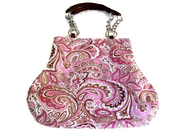 Pink Brown Paisley Fabric Handbag Purse Unique