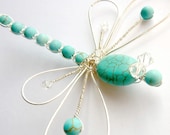 Turquoise Sterling large Dragonfly Hair Pin, Clip, Brooch or Bouquet Decoration - Dragonfly Jewelry -Tagt