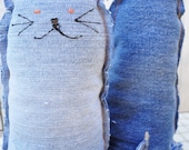 Denim Plushie, Soft Toy Kitty, Baby Toy, Childs bedtime,Adoption Fundraiser, ONE Stuffed Kitty