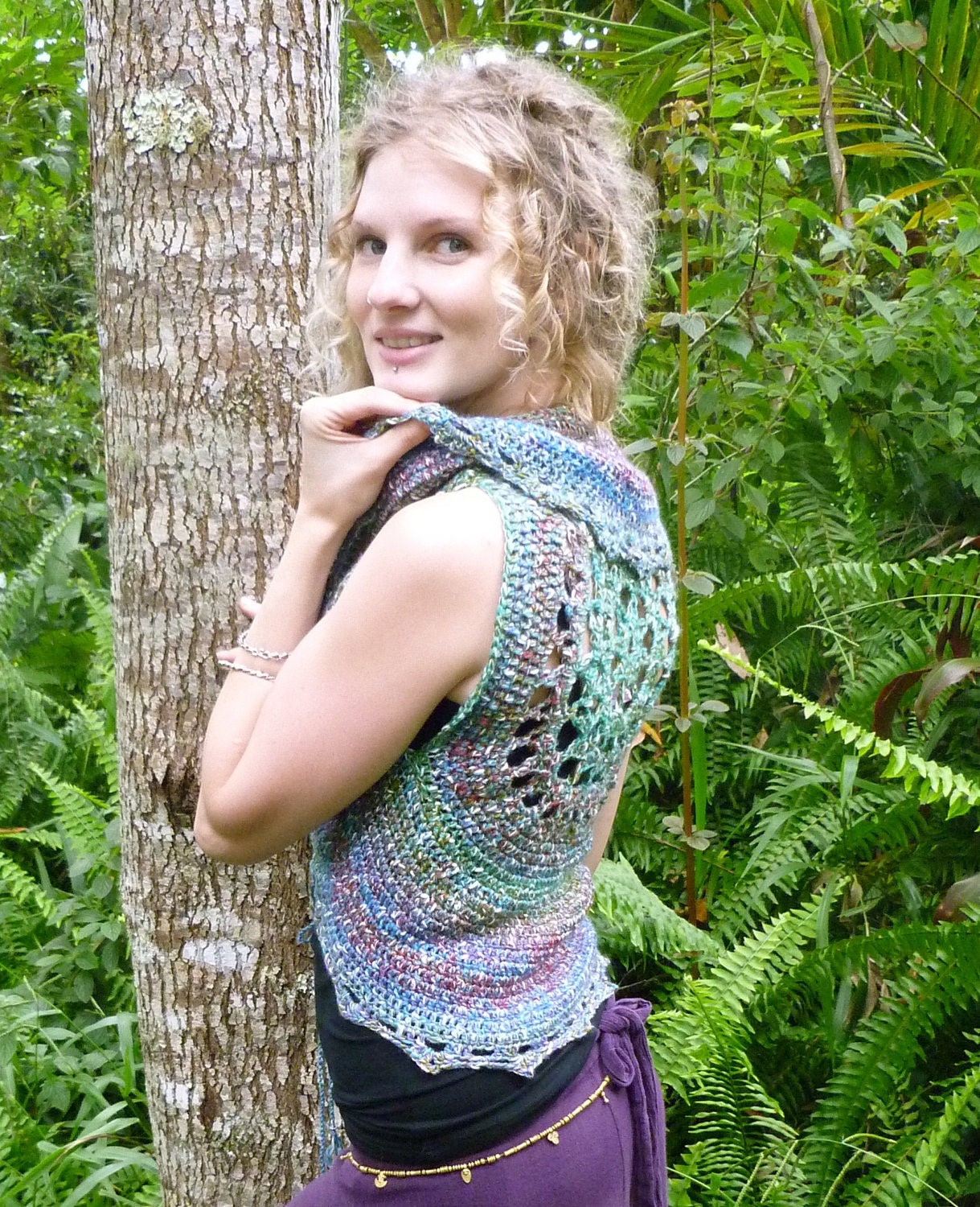 Gypsy Jewels Crochet Mandala Lace Up Pixie Vest
