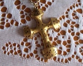 Vintage Gold Tone Large Pierced Metal Cross