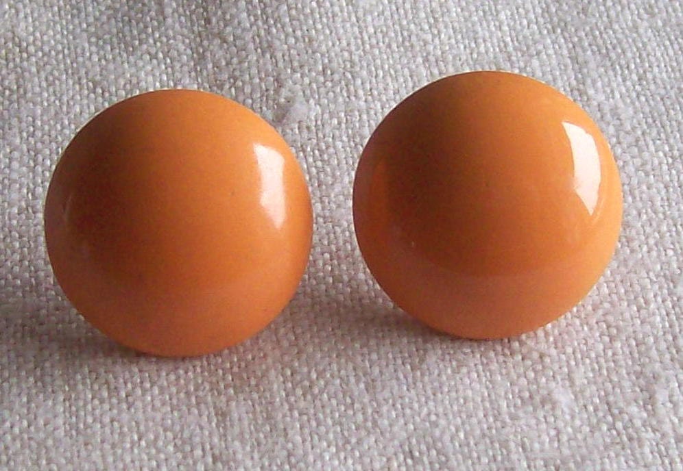 Retro 1970s Vintage Orange Enameled Metal Round Button Pierced Earrings Chunky Mod Chic Destash - AnotherWomansTreasur