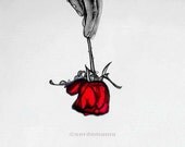 The Last Living ROSE original amazing realistic black red white home decor artwork 12x18 inches