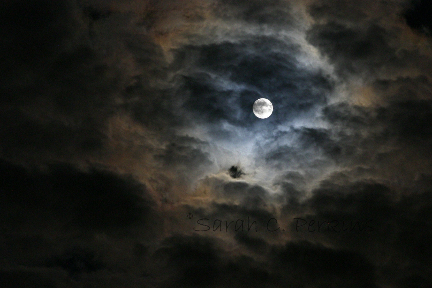 Dramatic Night Sky Photography Full Moon & Clouds Photography Fine Art 8X10 Home Decor white navy blue orange tan black Free US Shipping