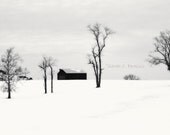 B&W Winter Landscape Barn Photography Snowscape Fine Art photography 8x10 barn and tree silhouette farm field IN STOCK