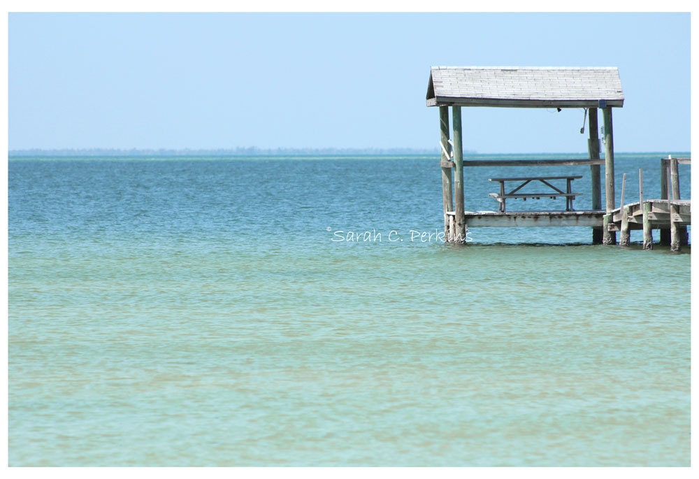 Coastal Florida Ocean Photography Ombre Water Wooden Dock Fine Art Photography print 8x10 Gulf coast summer fun Beach home decor