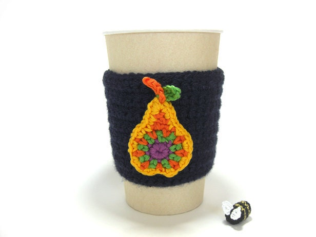 Cup Cozy . Travel Mug Navy Blue Pear Tea Drinks Beverage Coffee Hot Cold Ocean Sea Nautical Sleeve Eco Friendly