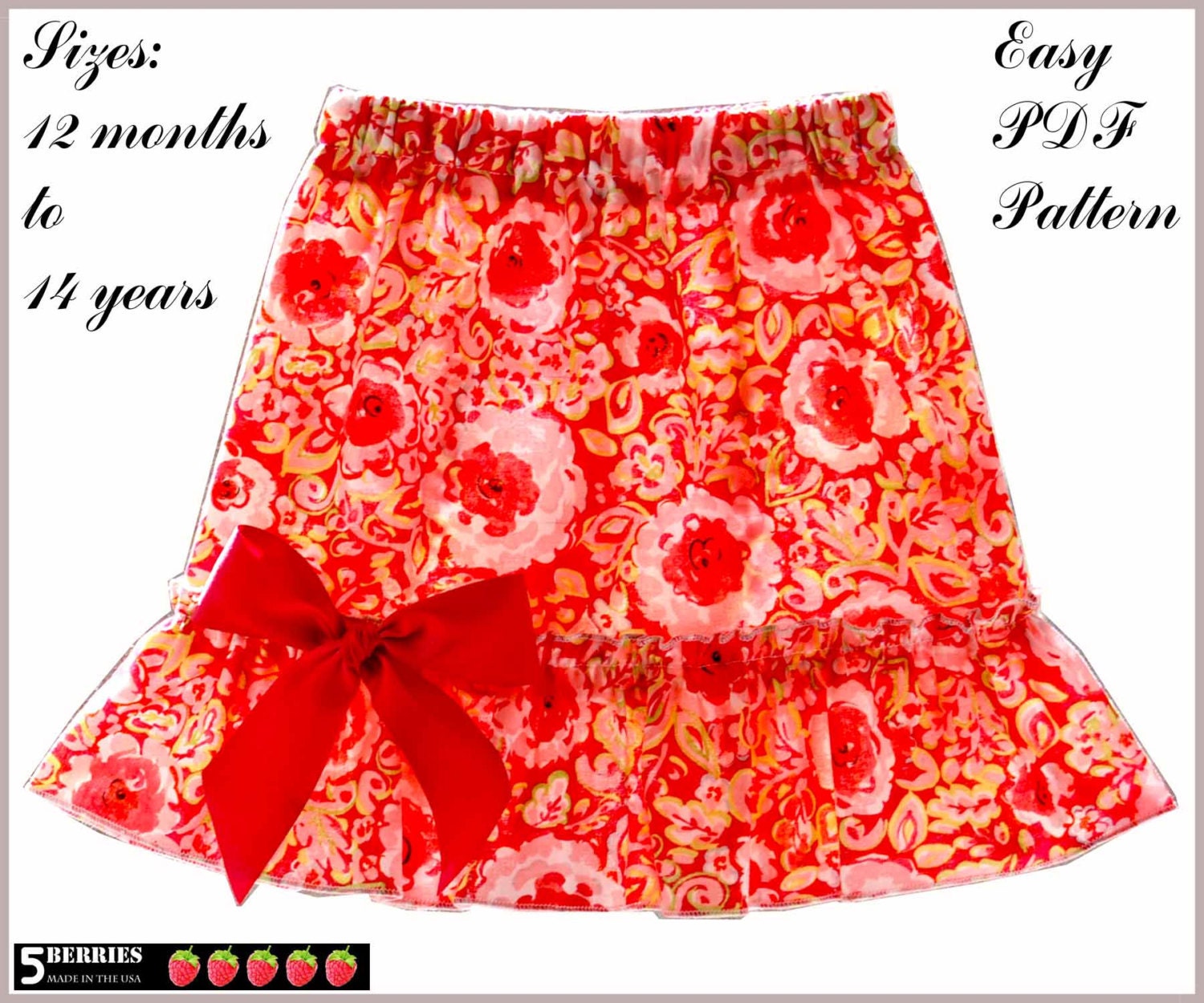 Jessica Girls TWIRL SKIRT PATTERN, pdf Sewing Patterns for Children, Baby, Toddler, E Book, Tutorial, 5Berries