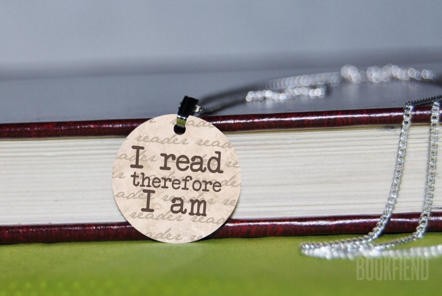 i read therefore I am charm necklace