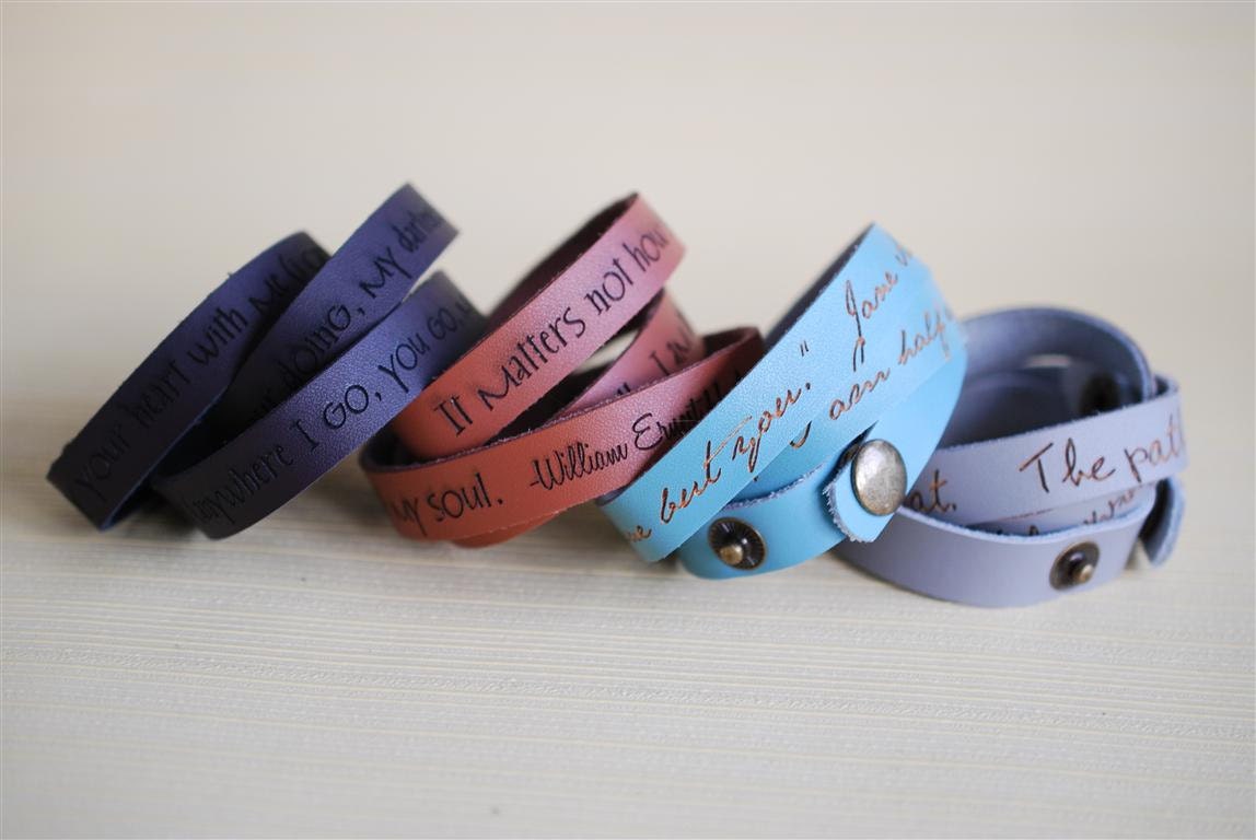 Your favorite quote --- custom engraved leather wrap bracelet