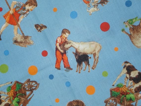 American Jane Peas and Carrots Farm Animals Children Blue moda fabrics FQ or more