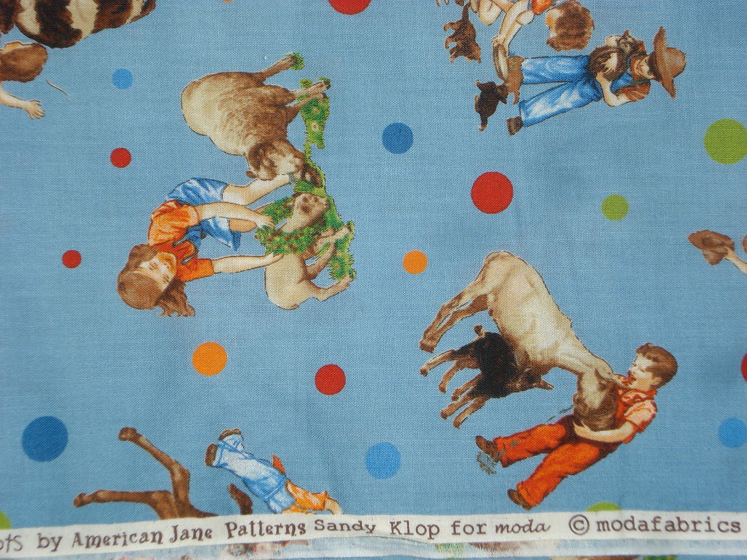 American Jane Peas and Carrots Farm Animals Children Blue moda fabrics FQ or more