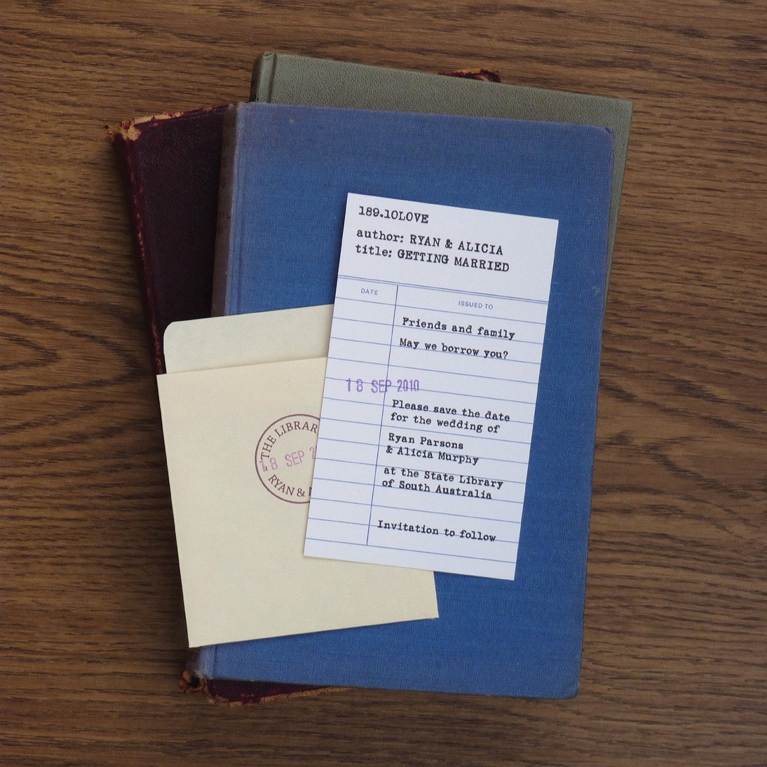 Dewey vintage library save the dates