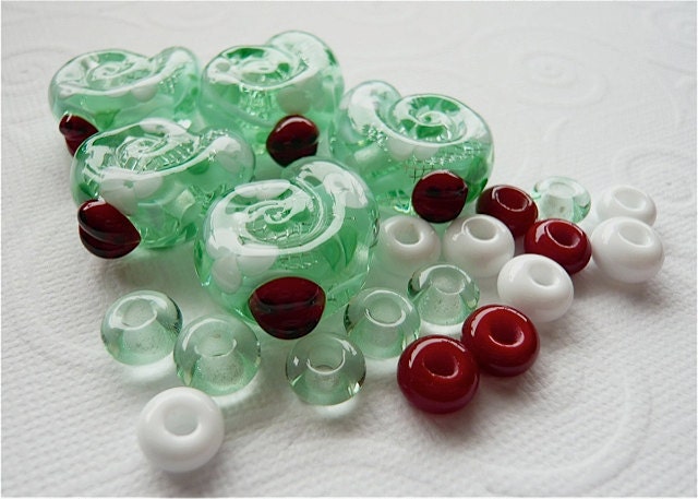 Lampwork Glass Bead Set Ladybug Garden Snails SRA