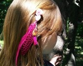 SOLD Feathered Hair Extension Pink Rose Barrette