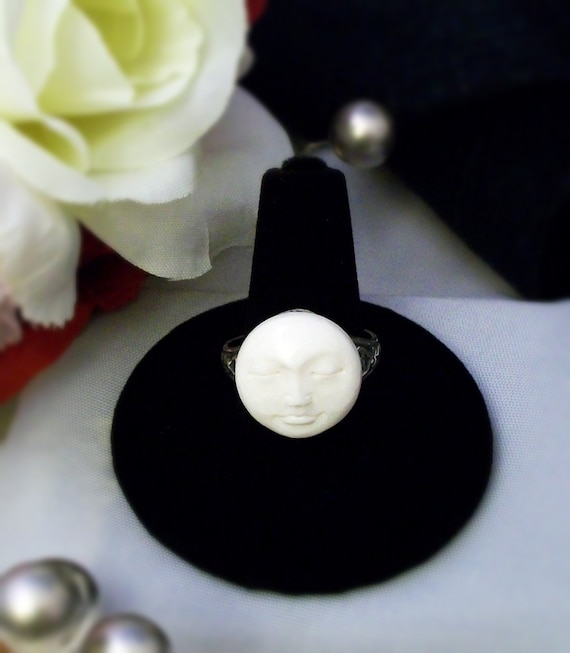 Moon Goddess Divine Feminine Antiqued Sterling Silver Ring