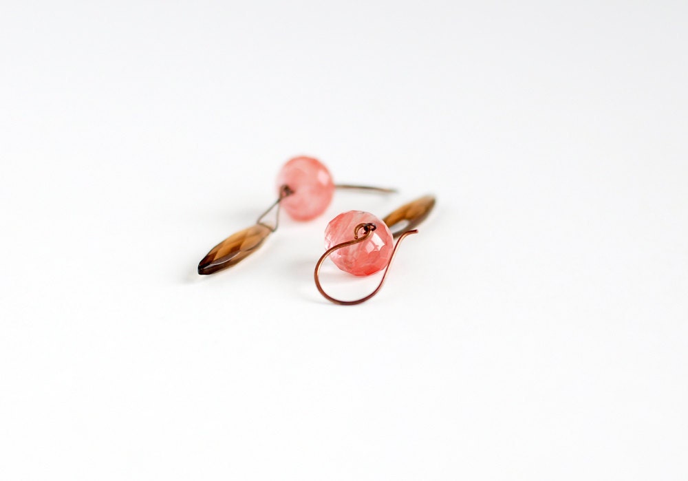 Rose sunset earrings with Quartz faceted rondelles