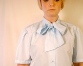 Spring Fashion Vintage Secretary Blouse 1970s Office Fashion Mad Men Large Powder Blue Shirt