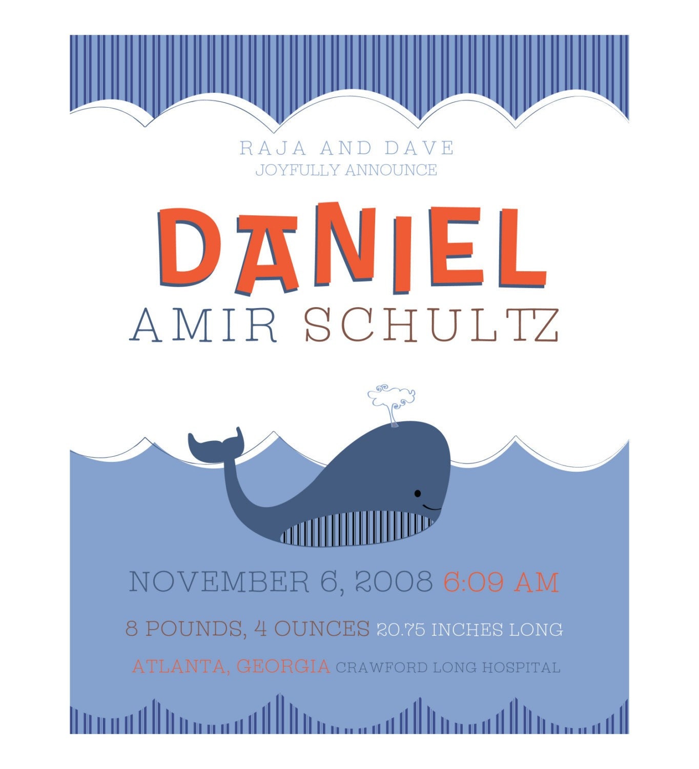 Custom Birth Print-Whale-8x10