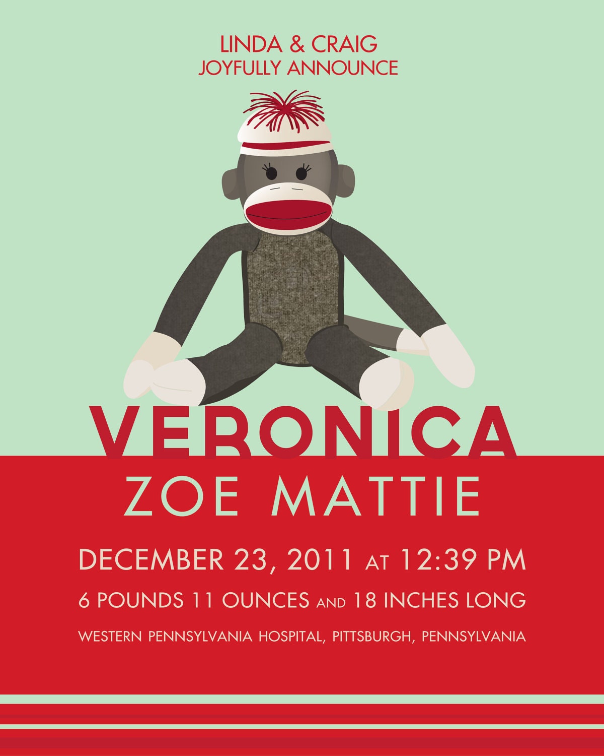 Sock Monkey Custom Birth Print-8x10