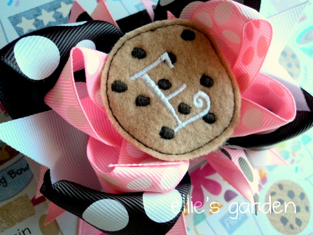 Embroidered Cookie Boutique Style Bow Pink Brown M2M Milk and Cookies Birthday