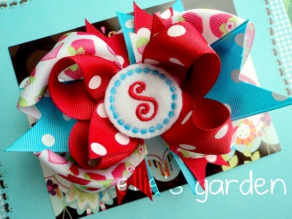 Personalized Monogram Initial Boutique Style Hair Bow M2M Gymboree Burst of Spring Strawberry