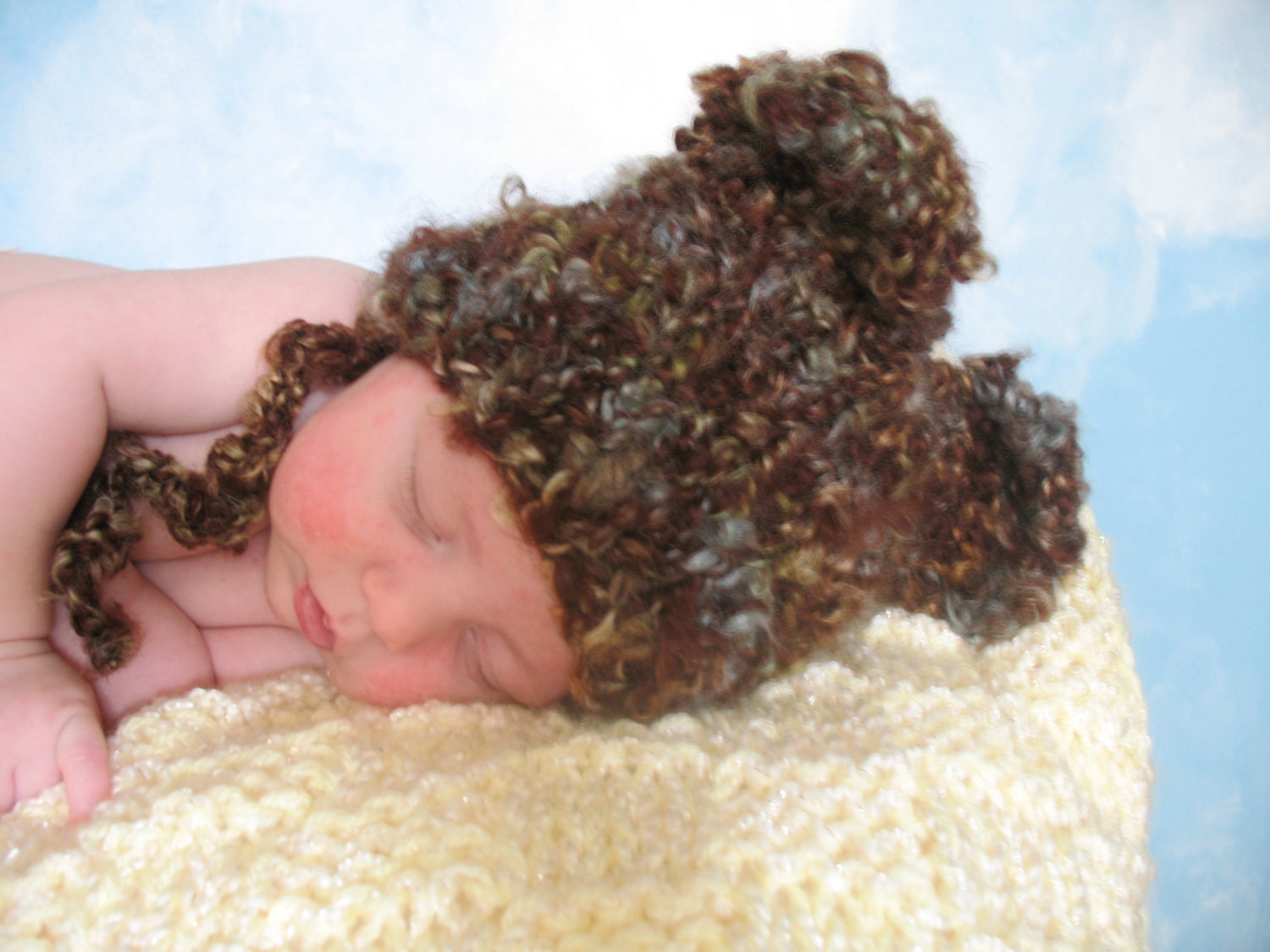 Boo Boo Bear Handknit Beanie Hat in a Rocky Mountain color, Size Newborn, Cute Baby Gift or Photo Prop