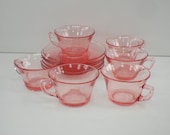 6 Cambridge Glass Pink Depression Cups and Saucers