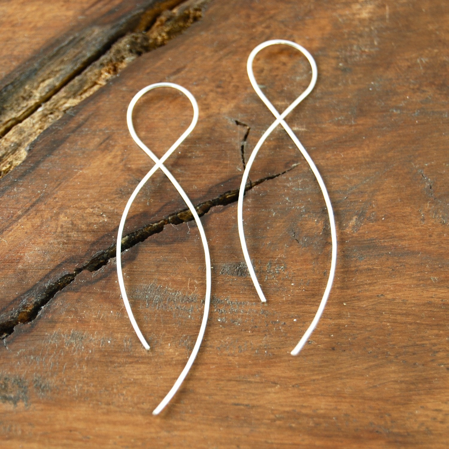 Large Sterling Silver Pull Through Earrings, "Infinity"
