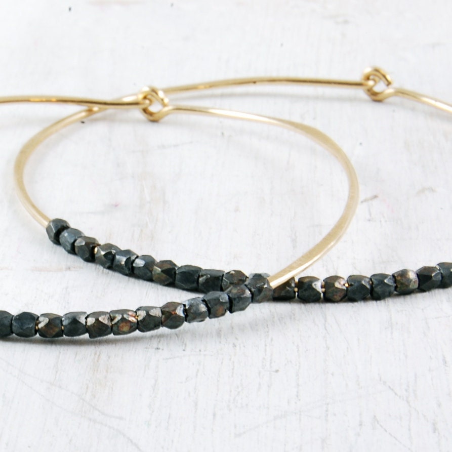 Large Gold and Silver Hoop Earrings, "Black Gold"