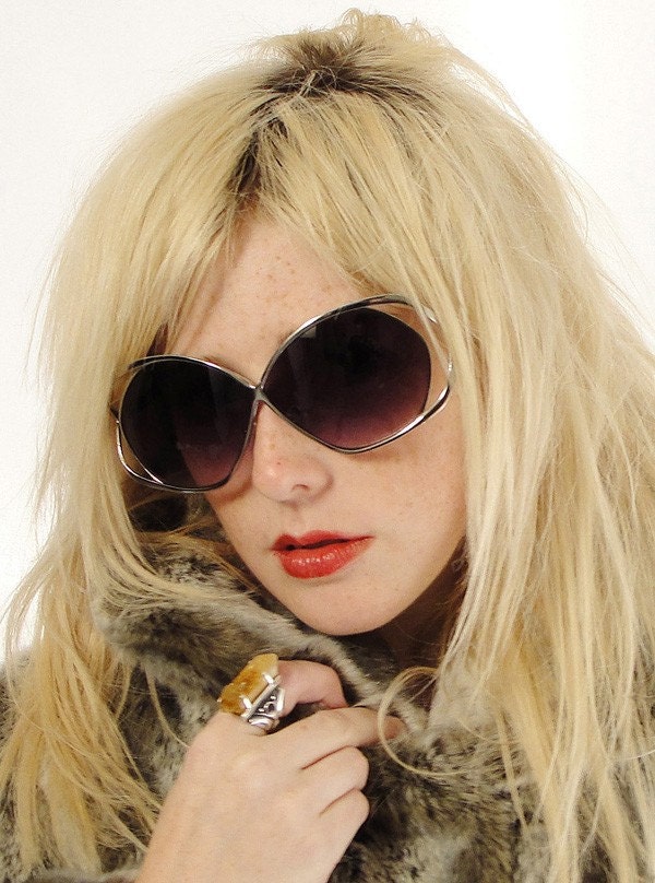 Vintage 70's 80's Glam Diva VEGAS LADY Sunglasses Silver